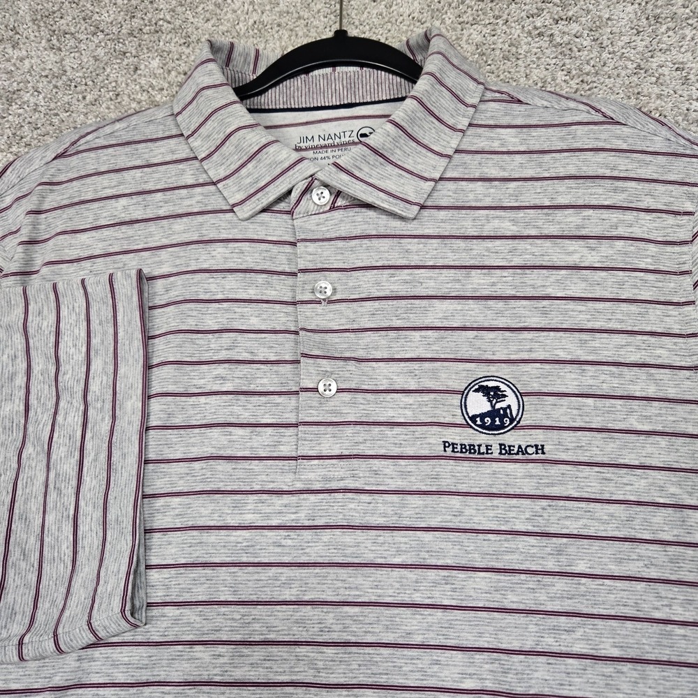 Vineyard Vines Jim Nantz Polo Men's XL Gray red black pima stretch Pebble Beach